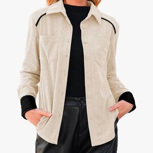 Beige Corduroy Button-Up Shirt